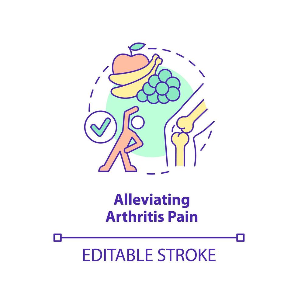 Alleviating arthritis pain concept icon. Relieve symptoms. Benefit of vegan diet abstract idea thin line illustration. Isolated outline drawing. Editable stroke. vector