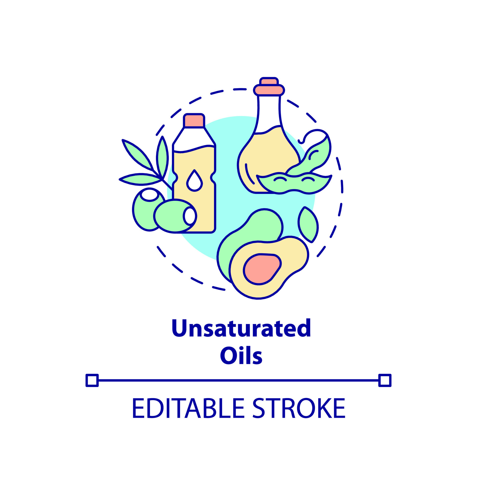 Unsaturated oils concept icon. Vegetable and seeds fats. Tip for vegan