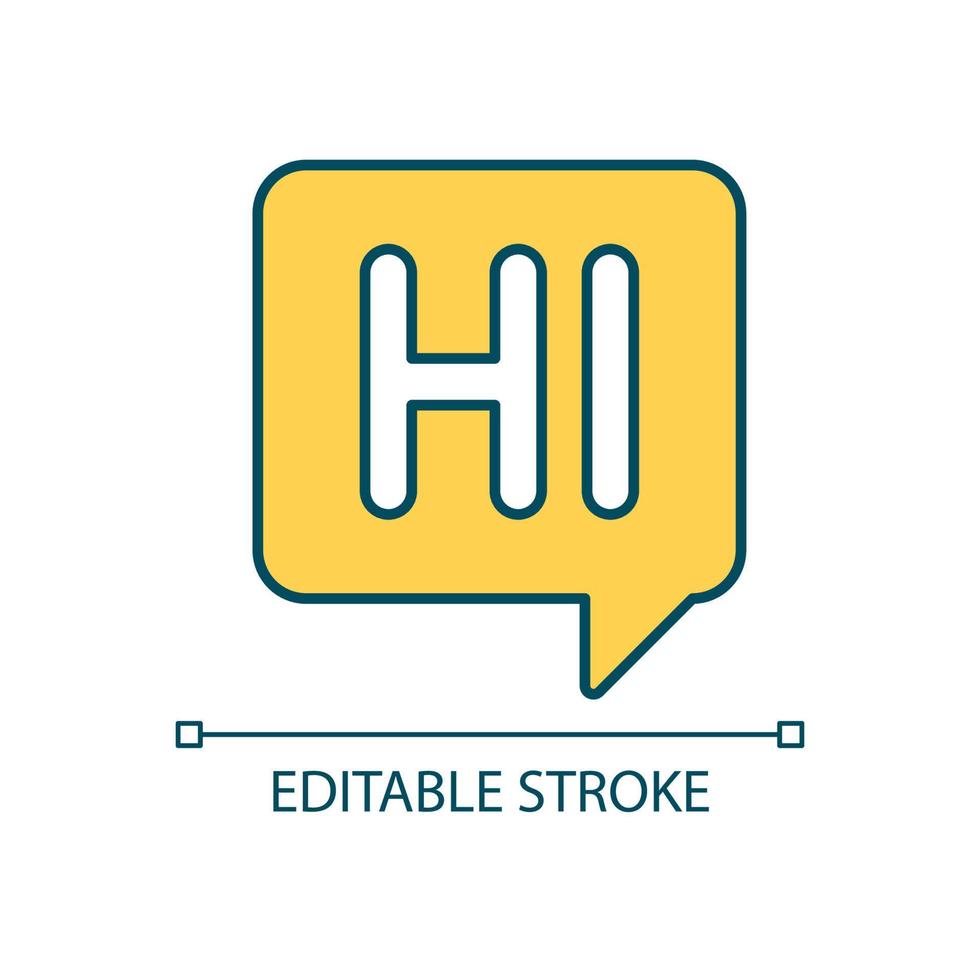 Greeting RGB color icon. Hi message. Online communication. Speech box. Welcome text and comment. Isolated vector illustration. Simple filled line drawing. Editable stroke.