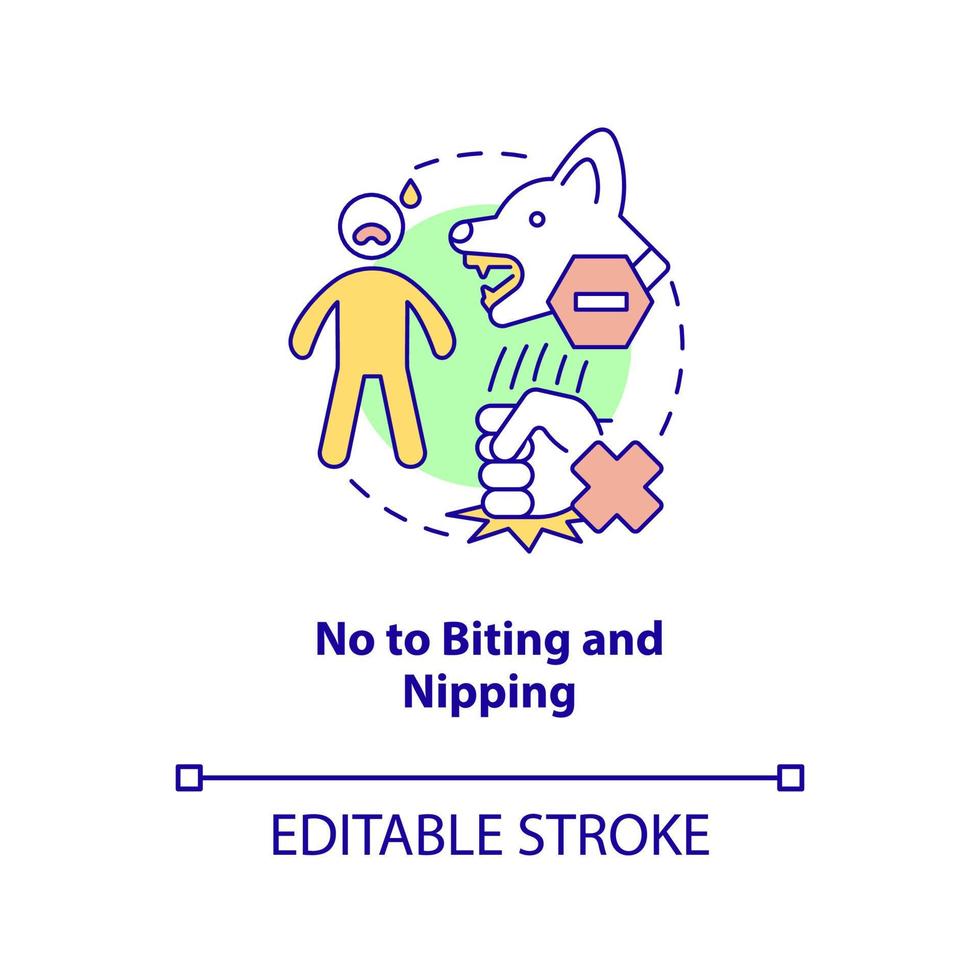 No to biting and nipping concept icon. Training dog tip abstract idea thin line illustration. Aggressive behavior. Isolated outline drawing. Editable stroke. vector
