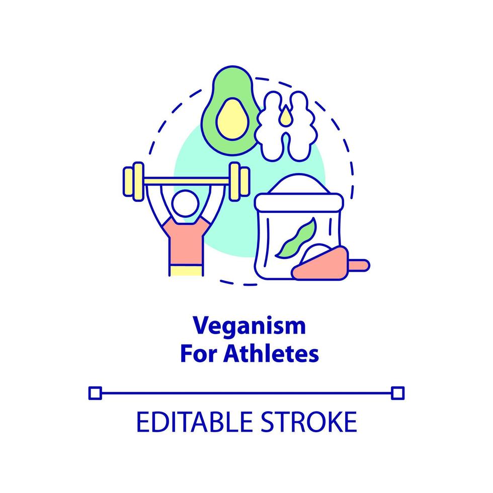 Veganism for athletes concept icon. Diet plan for sportsmen. Vegan lifestyle abstract idea thin line illustration. Isolated outline drawing. Editable stroke. vector