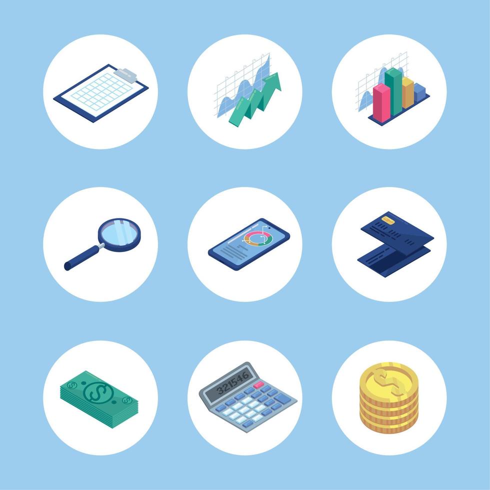 nine budget management icons vector