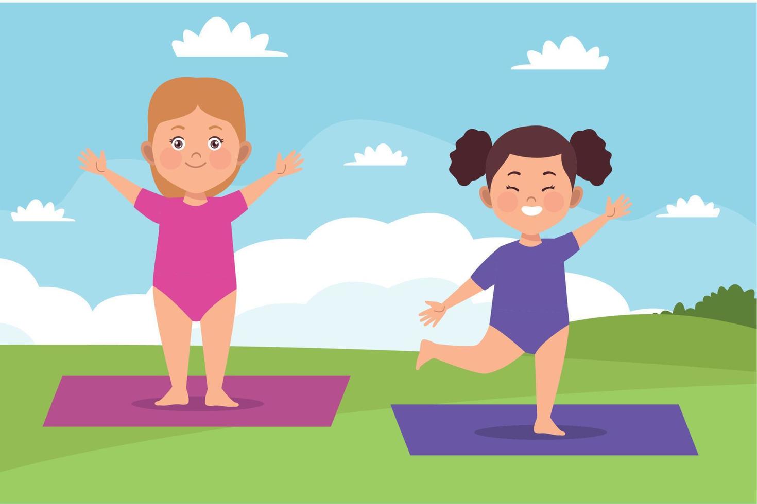 girls couple practicing gymnastic scene vector