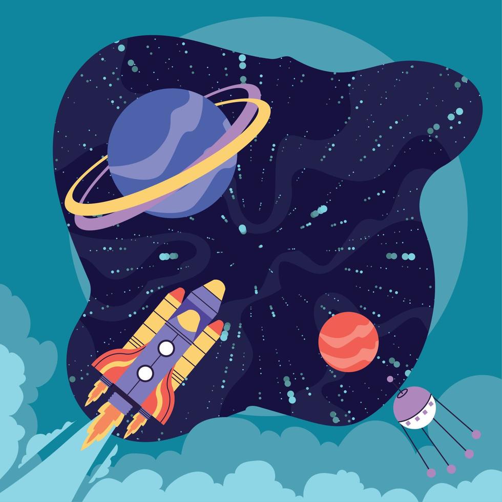 planets and rocket vector