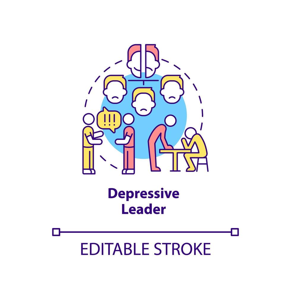 Depressive leader concept icon. Self doubting boss. Type of toxic leader abstract idea thin line illustration. Isolated outline drawing. Editable stroke. vector