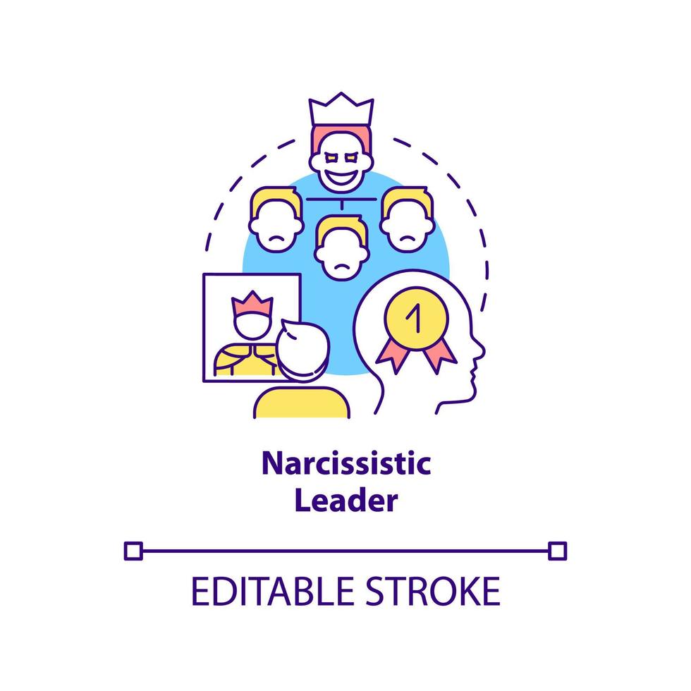 Narcissistic leader concept icon. Powerful and selfish boss. Type of toxic leader abstract idea thin line illustration. Isolated outline drawing. Editable stroke. vector