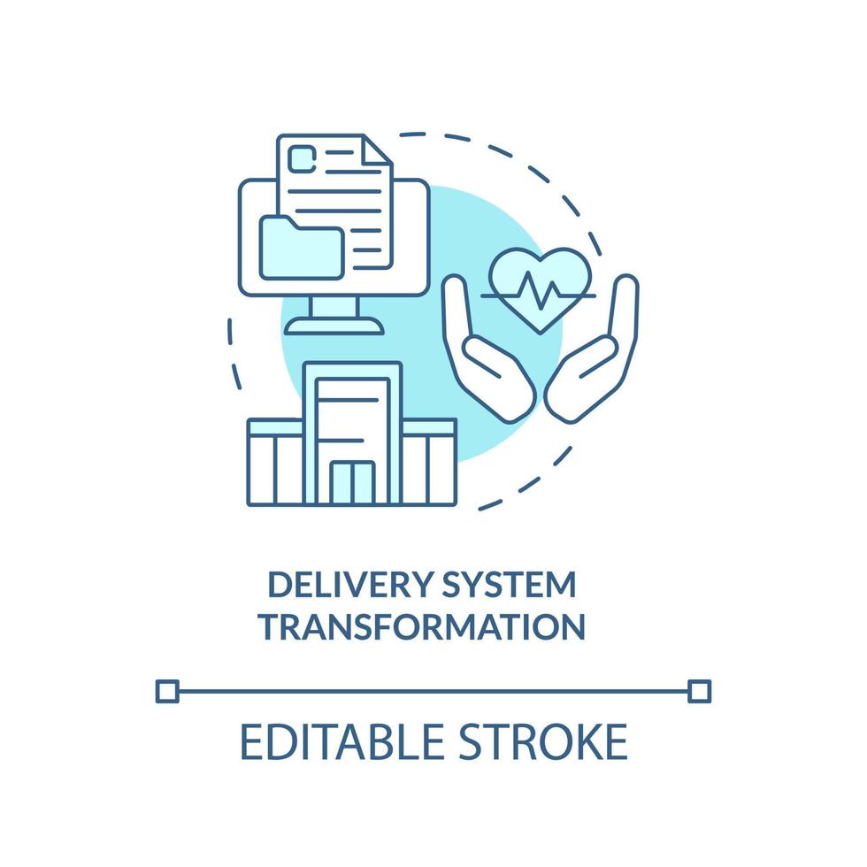 Delivery system transformation turquoise concept icon. Healthcare problem abstract idea thin line illustration. Isolated outline drawing. Editable stroke. vector