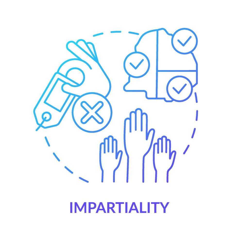 Impartiality blue gradient concept icon. Foreign assistance basis abstract idea thin line illustration. Accepted humanitarian principle. Isolated outline drawing. vector