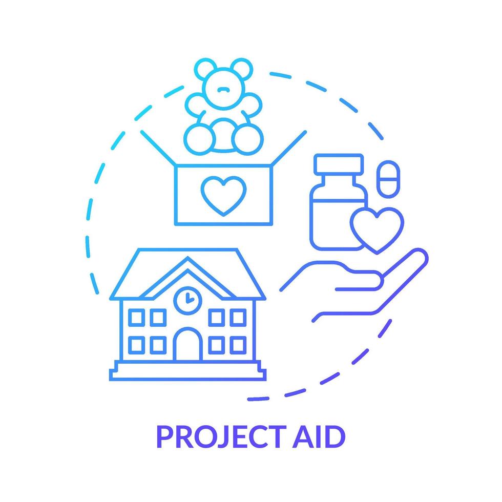 Project aid blue gradient concept icon. Overseas aid abstract idea thin line illustration. Support for specific purpose. Provide building materials. Isolated outline drawing. vector
