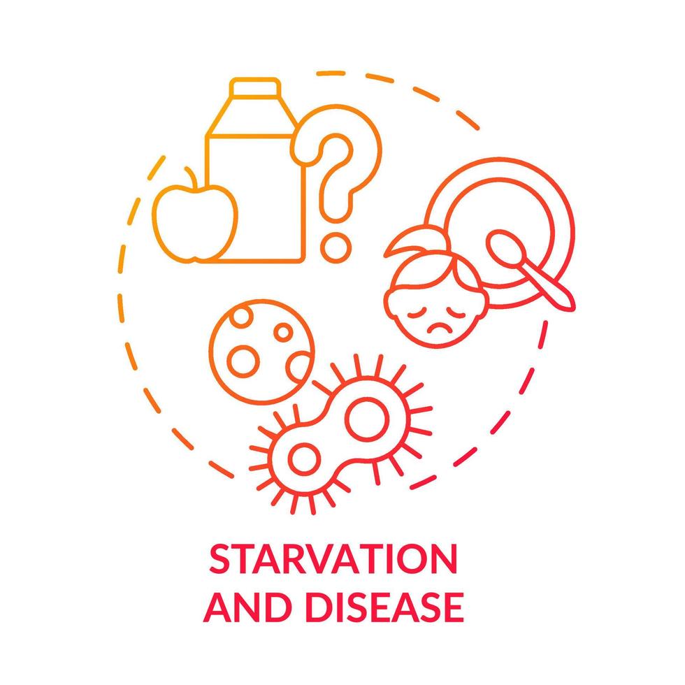 Starvation and disease red gradient concept icon. Armed conflicts outcome abstract idea thin line illustration. Humanitarian crisis. Isolated outline drawing. vector