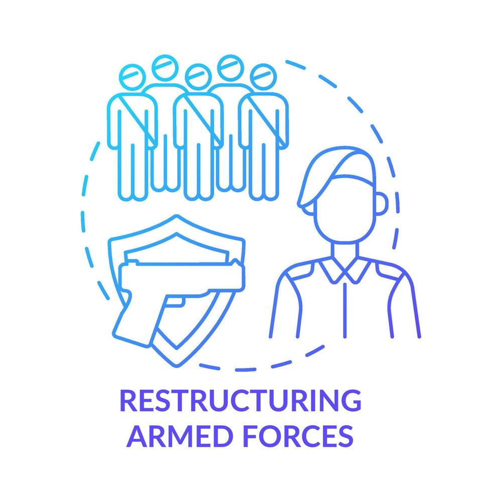 Restructuring armed forces blue gradient concept icon. Rebuilding nation from war abstract idea thin line illustration. Soldier training. Isolated outline drawing. vector