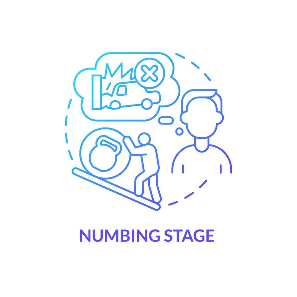 Numbing stage blue gradient concept icon. Painful emotional state of patient. PTSD treatment abstract idea thin line illustration. Isolated outline drawing. vector