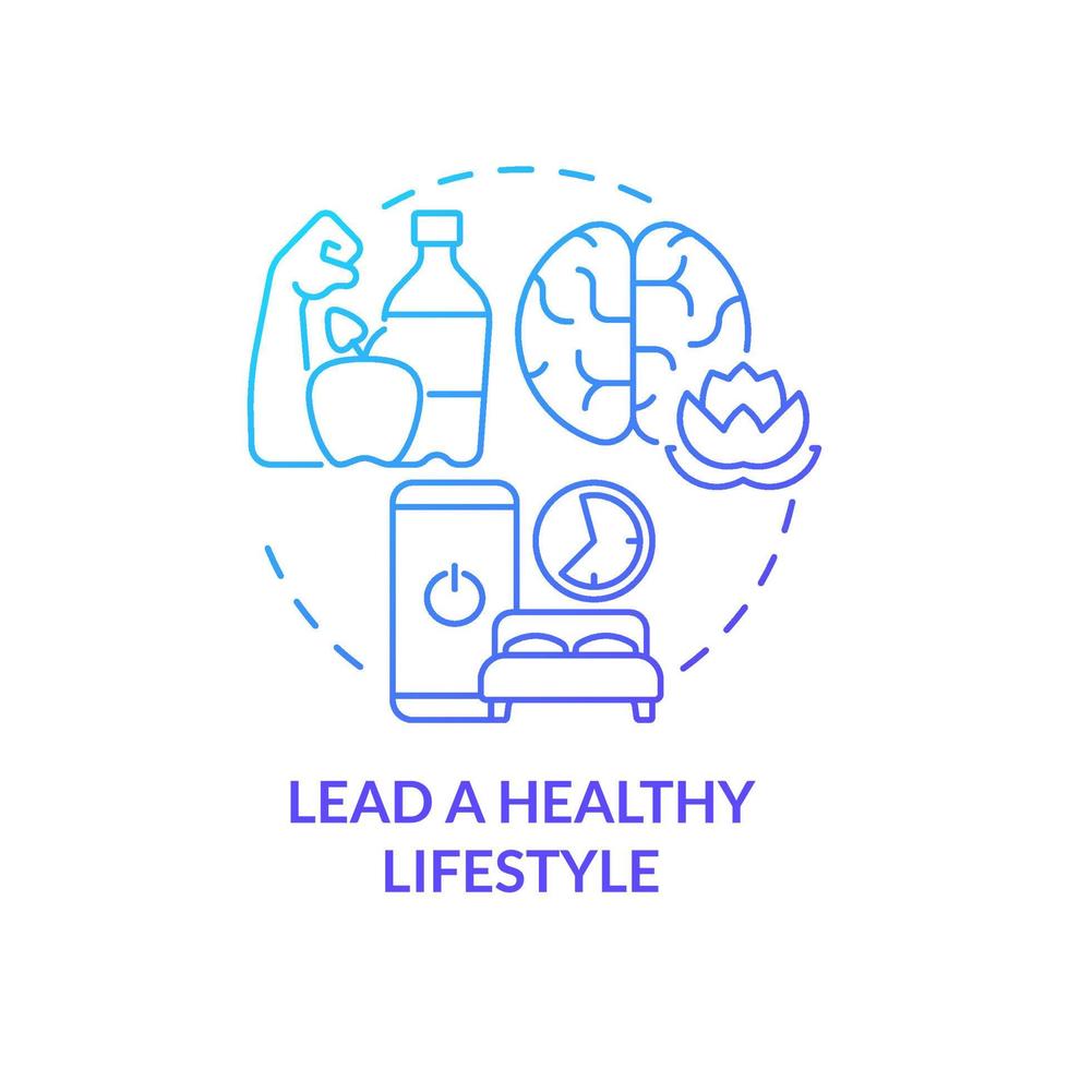 Lead healthy lifestyle blue gradient concept icon. Balance and wellbeing. Self help with PTSD abstract idea thin line illustration. Isolated outline drawing. vector