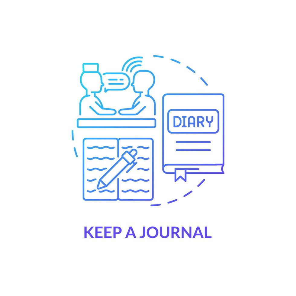 Keep journal blue gradient concept icon. Trauma overcoming way. Write your thoughts. Coping with PTSD abstract idea thin line illustration. Isolated outline drawing. vector