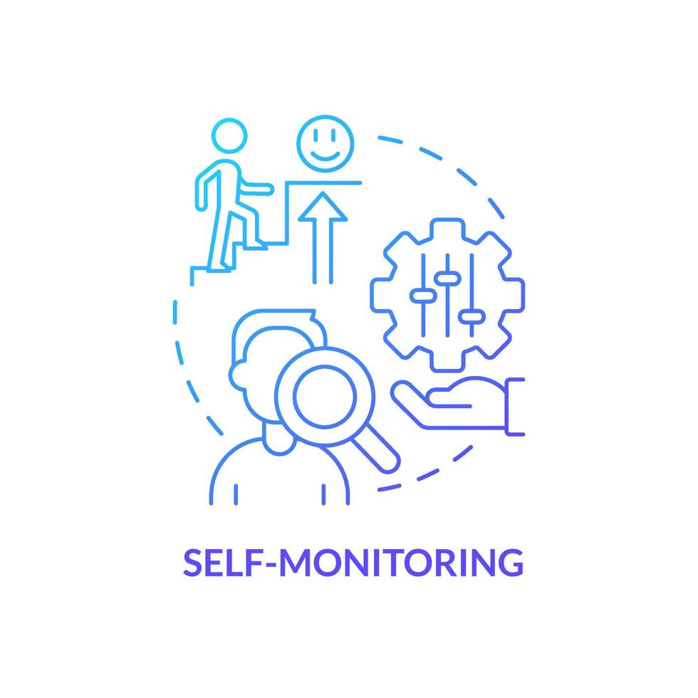 Self monitoring blue gradient concept icon. Control your mind condition. PTSD coping strategy abstract idea thin line illustration. Isolated outline drawing. vector