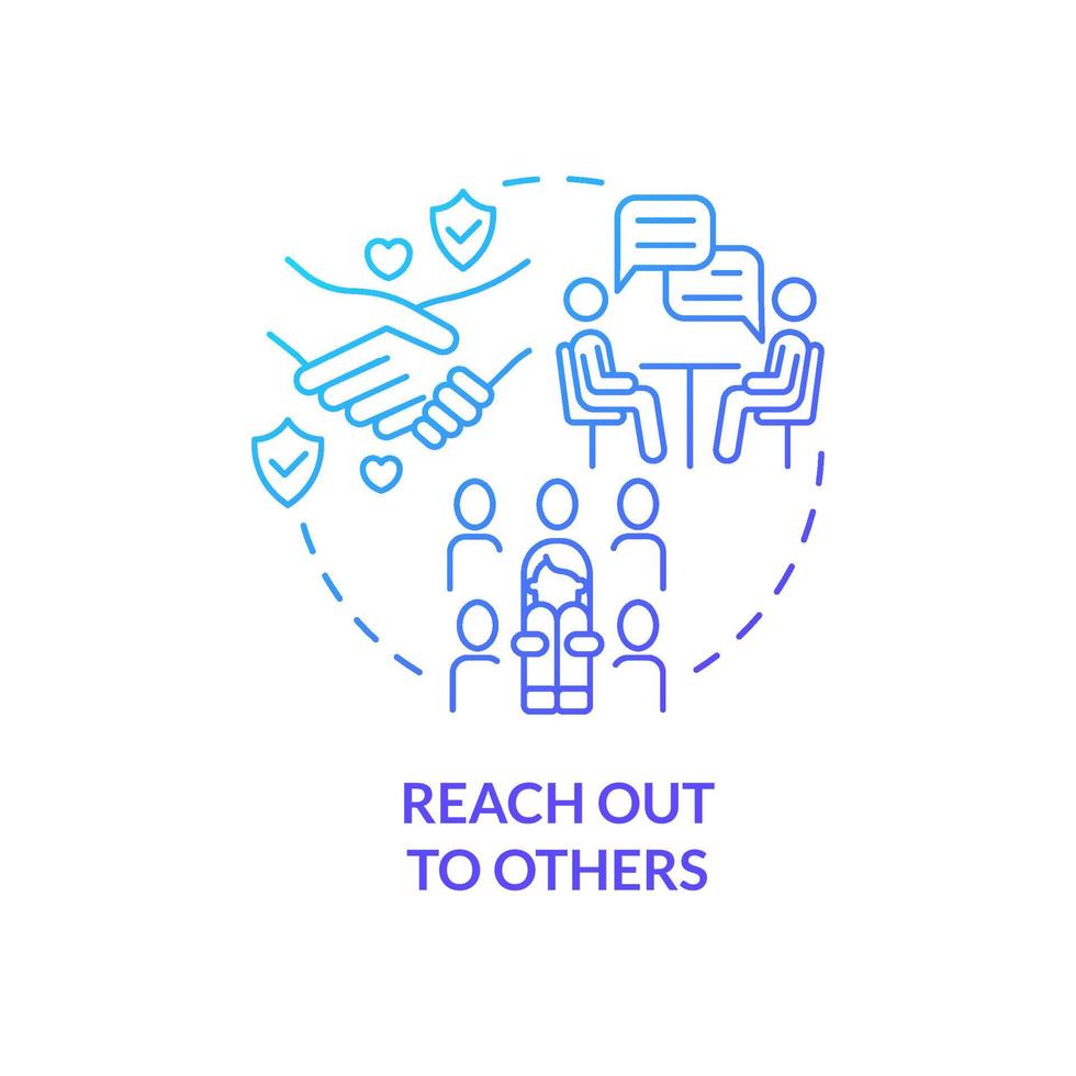 Reach out to others blue gradient concept icon. Social activities and communication. Self help with PTSD abstract idea thin line illustration. Isolated outline drawing. vector