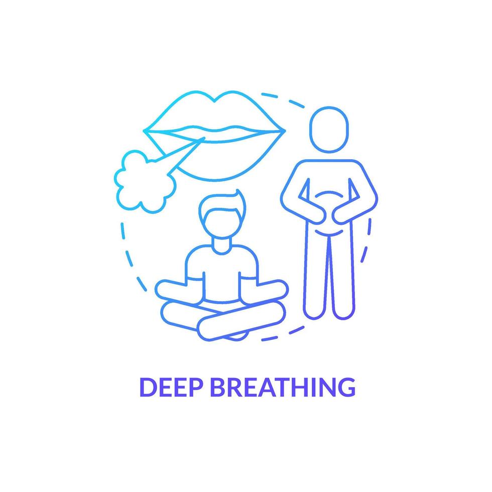 Deep breathing blue gradient concept icon. Right way to breathe for relax. PSTD coping strategy abstract idea thin line illustration. Isolated outline drawing. vector