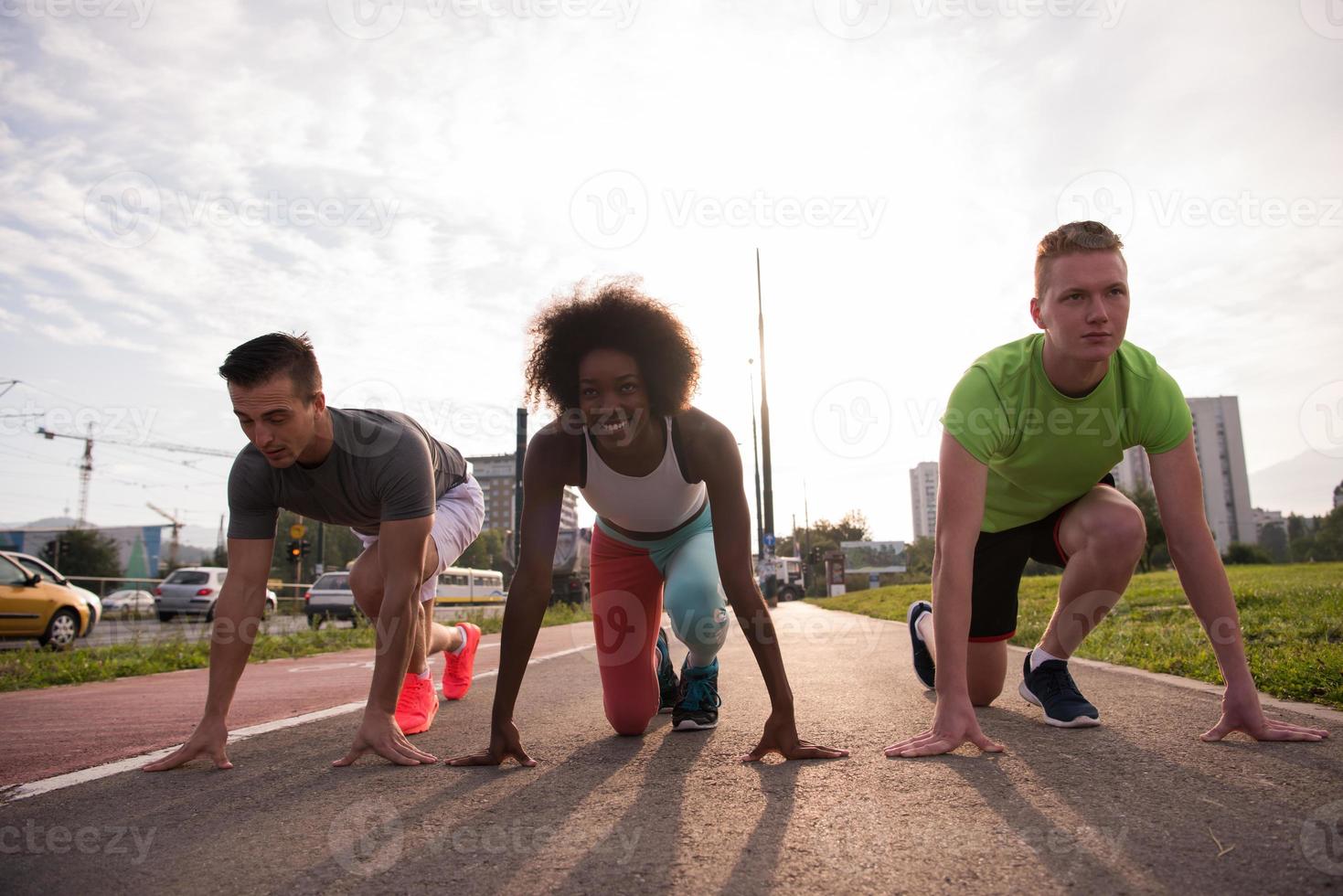 multiethnic group of people on the jogging photo