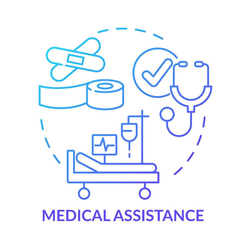 Medical assistance blue gradient concept icon. Countries providing aid abstract idea thin line illustration. Essential medical treatment. Isolated outline drawing. vector