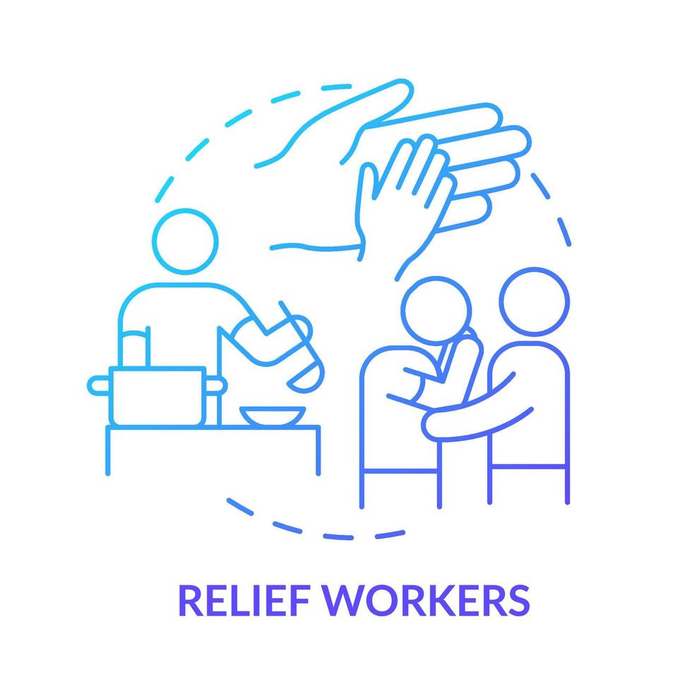 Relief workers blue gradient concept icon. Government assistance type abstract idea thin line illustration. Disaster relief employees. Isolated outline drawing. vector