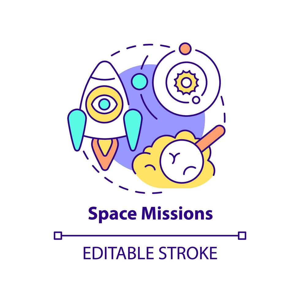 Space missions concept icon. Scientific research. Spacetech trend abstract idea thin line illustration. Isolated outline drawing. Editable stroke. vector