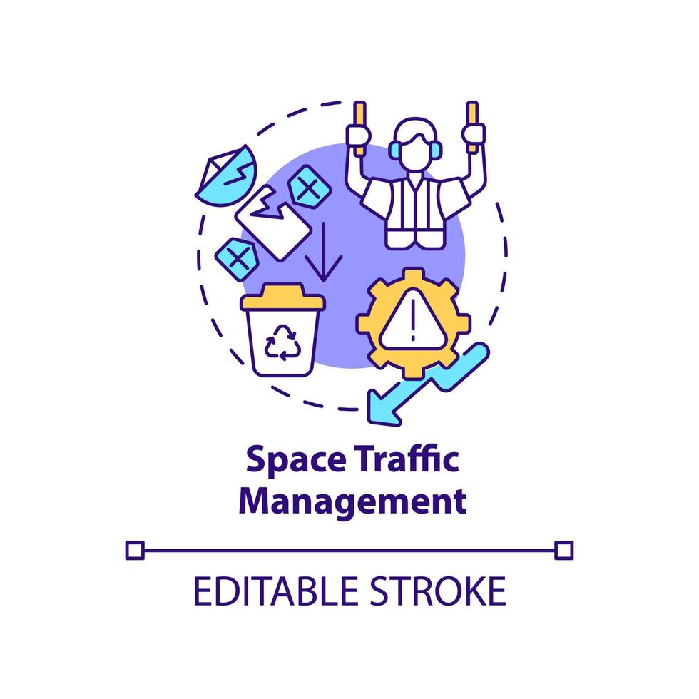Space traffic management concept icon. Solution for debris retrieval. Spacetech trend abstract idea thin line illustration. Isolated outline drawing. Editable stroke. vector