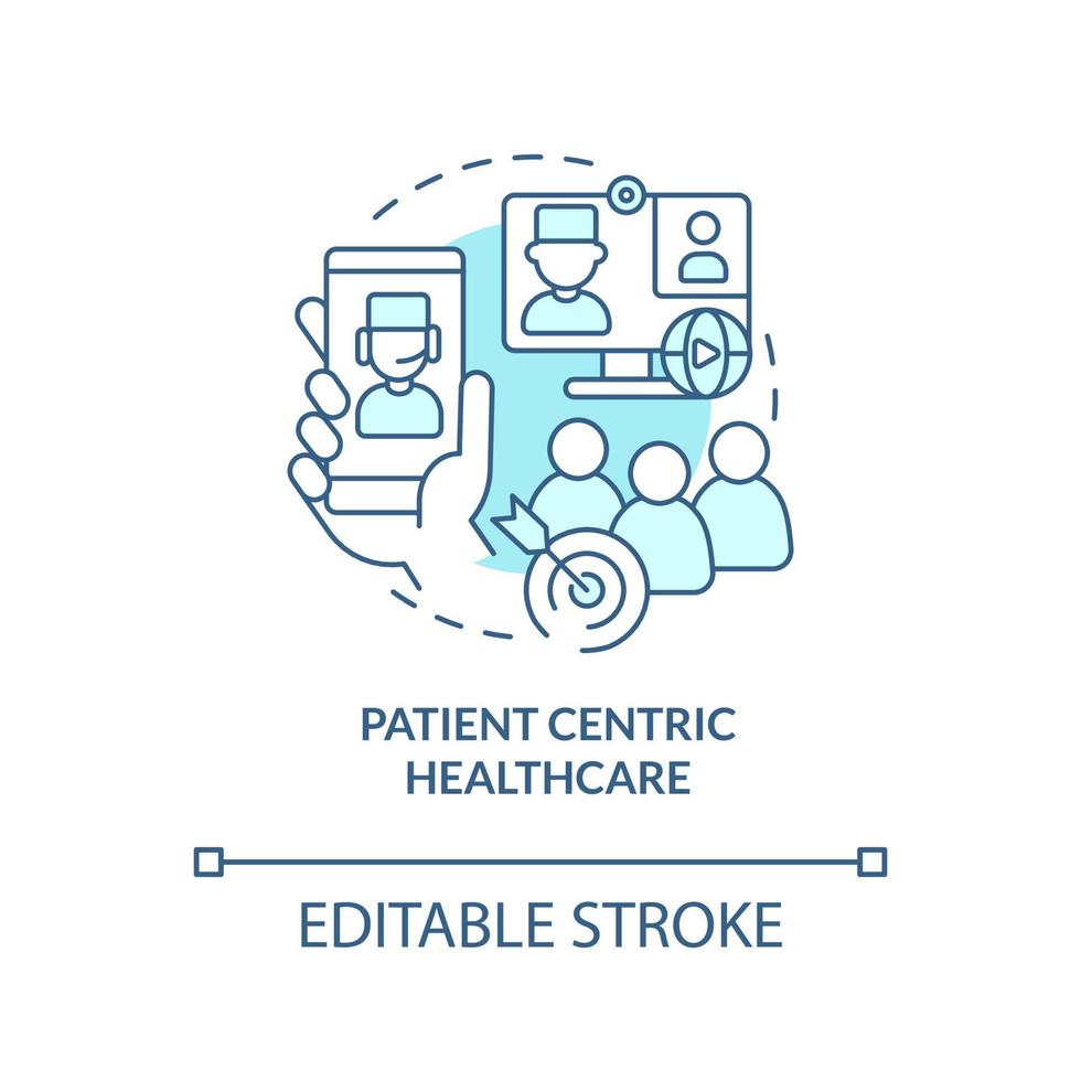 Patient centric healthcare turquoise concept icon. Healthcare challenge abstract idea thin line illustration. Isolated outline drawing. Editable stroke. vector