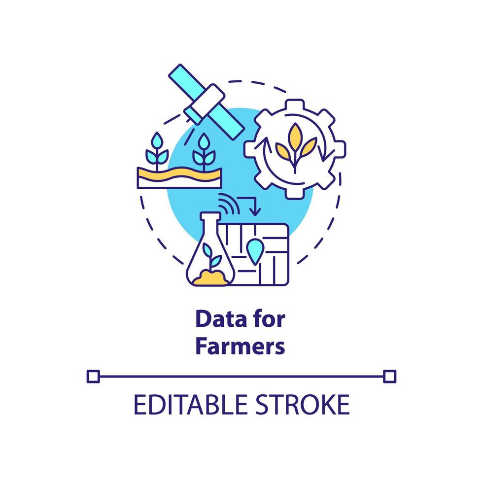 Data for farmers concept icon. Space technology and climate change abstract idea thin line illustration. Isolated outline drawing. Editable stroke. vector