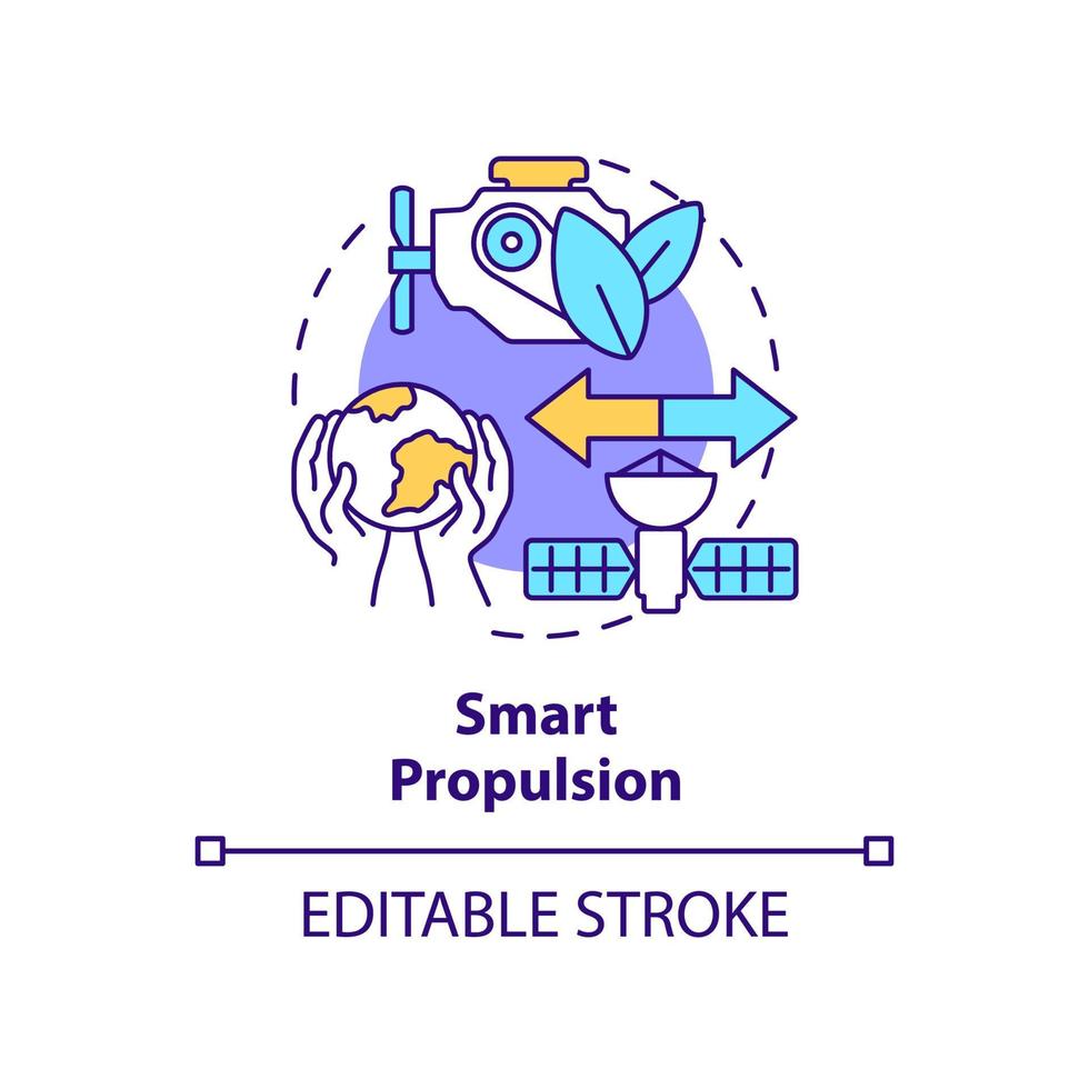 Smart propulsion concept icon. Sustainability principles. Spacetech trend abstract idea thin line illustration. Isolated outline drawing. Editable stroke. vector