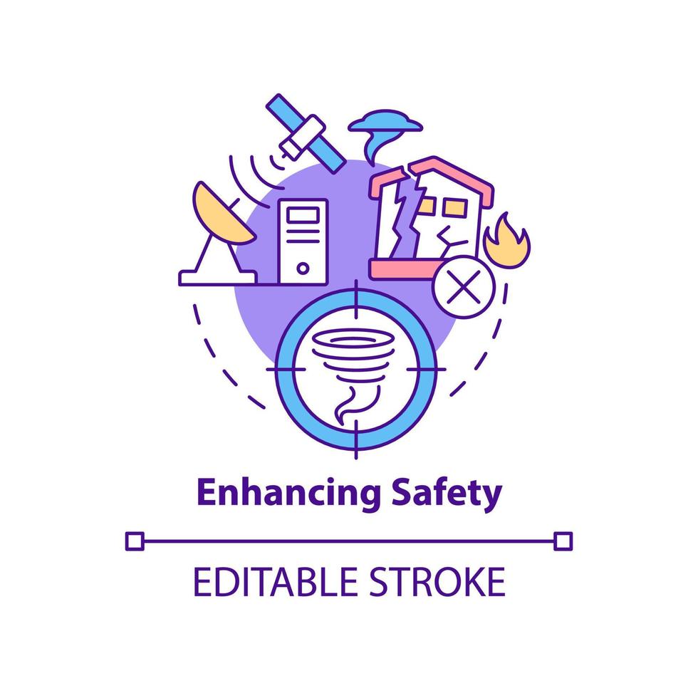 Enhancing safety concept icon. Disasters prevention. Space exploration benefit abstract idea thin line illustration. Isolated outline drawing. Editable stroke. vector