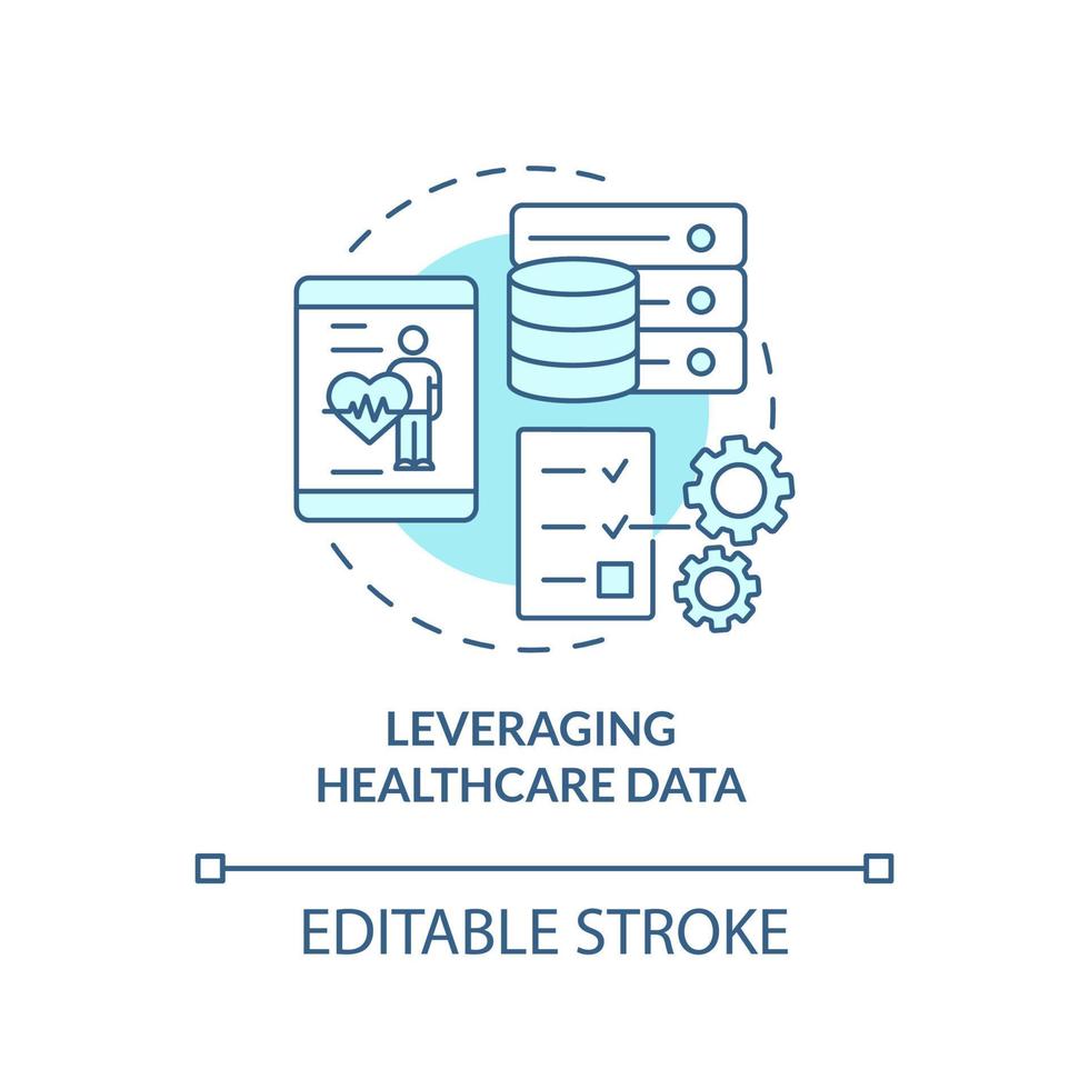Leveraging healthcare data turquoise concept icon. Challenge facing healthcare worker abstract idea thin line illustration. Isolated outline drawing. Editable stroke. vector