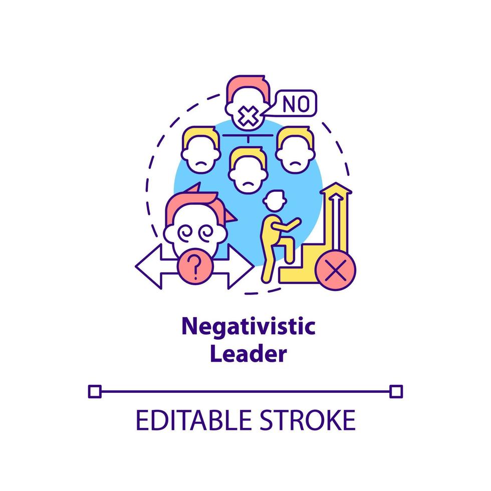 Negativistic leader concept icon. Unable to say no. Type of toxic leader abstract idea thin line illustration. Isolated outline drawing. Editable stroke. vector