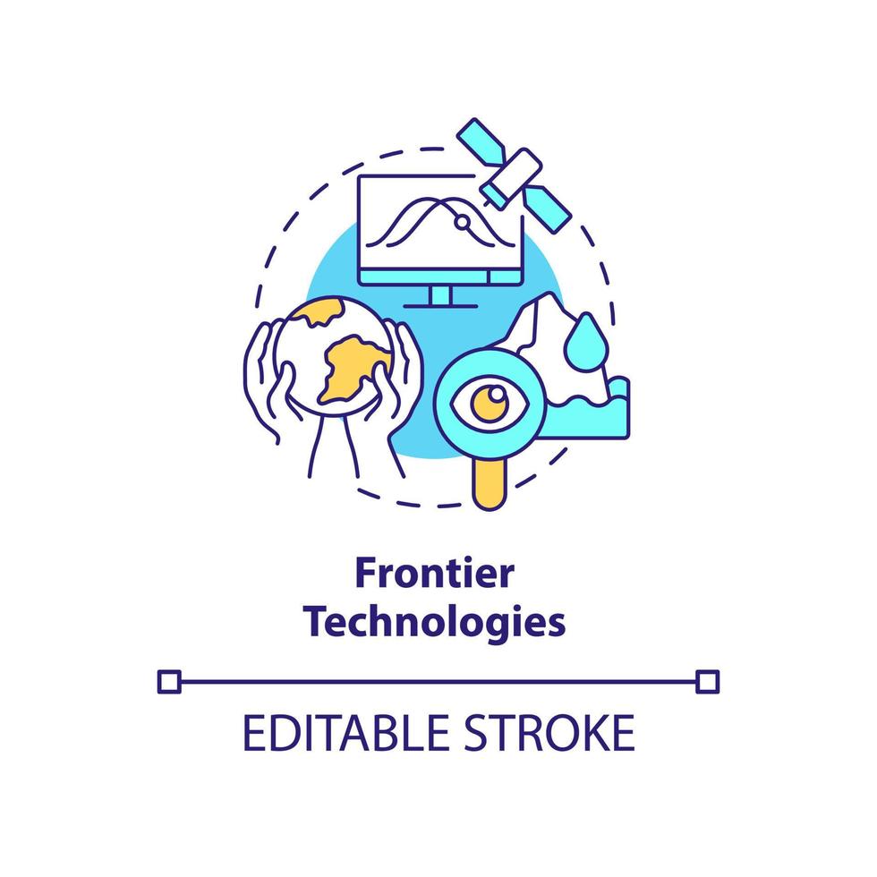 Frontier technology concept icon. Space exploration and climate change abstract idea thin line illustration. Isolated outline drawing. Editable stroke. vector