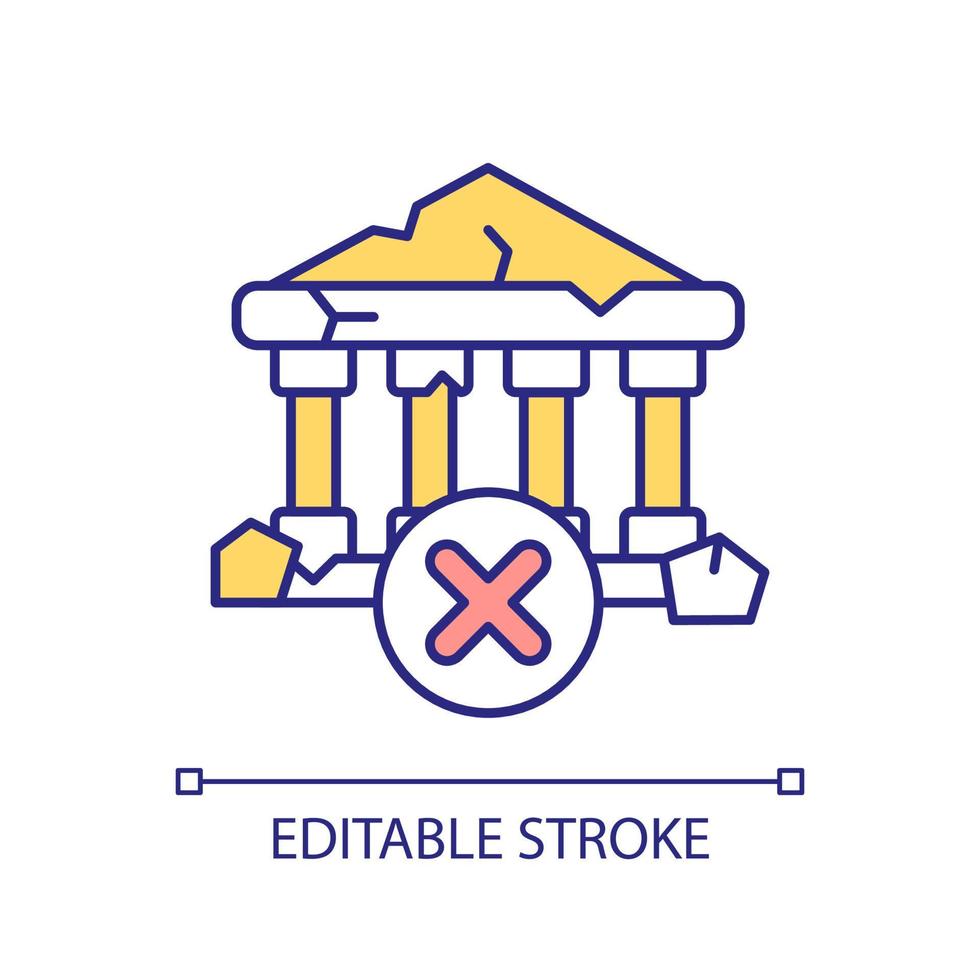 Avoid architectural heritage destruction RGB color icon. Conservation of ancient buildings. Isolated vector illustration. Simple filled line drawing. Editable stroke.