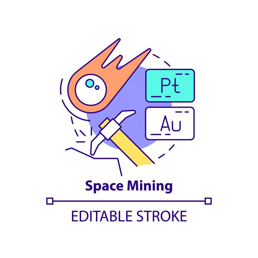 Space mining concept icon. Mineral resources exploration. Spacetech trend abstract idea thin line illustration. Isolated outline drawing. Editable stroke. vector