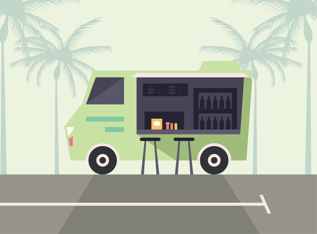 green food truck scene vector