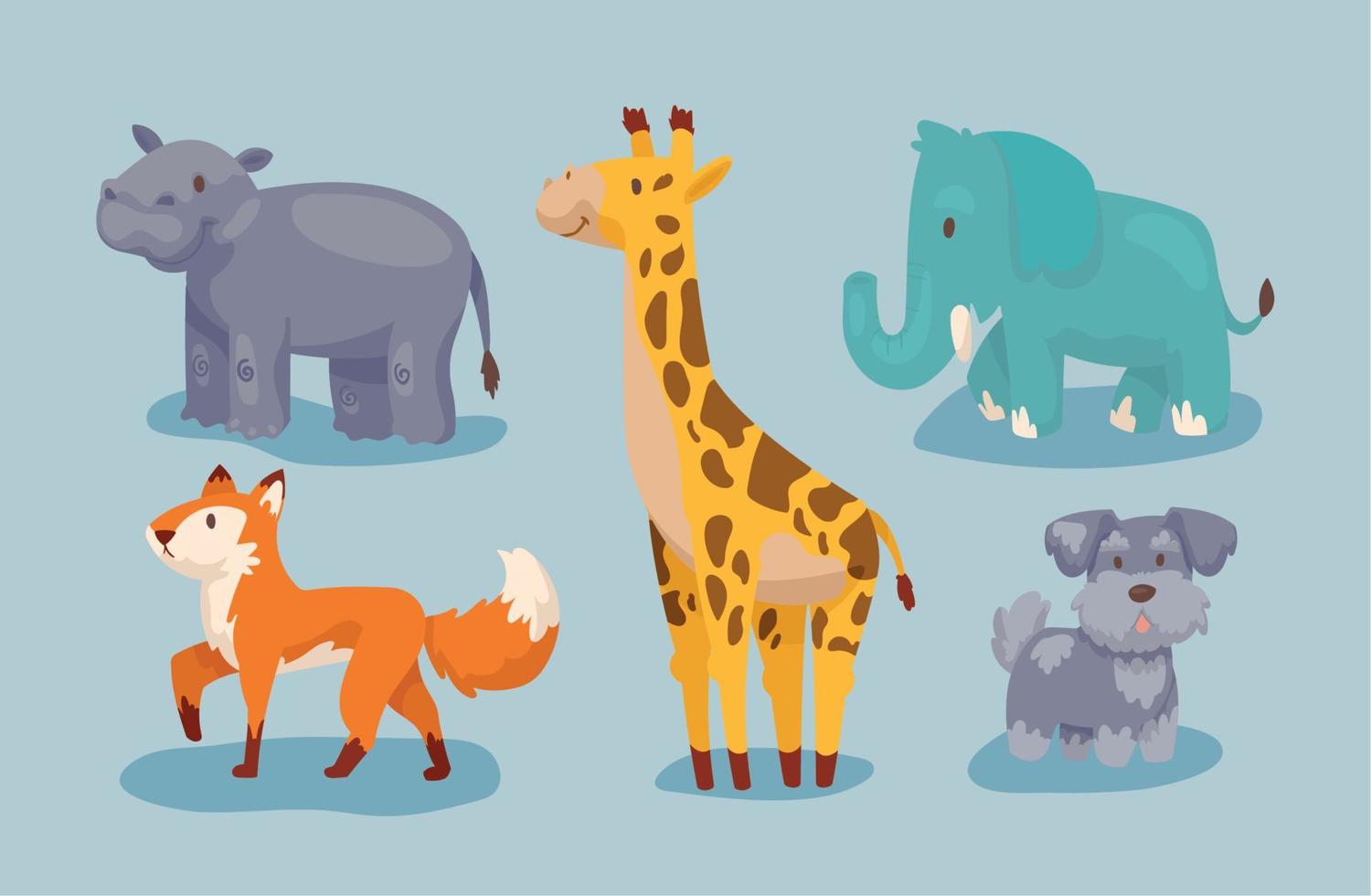 cinco lindos animales bebes vector