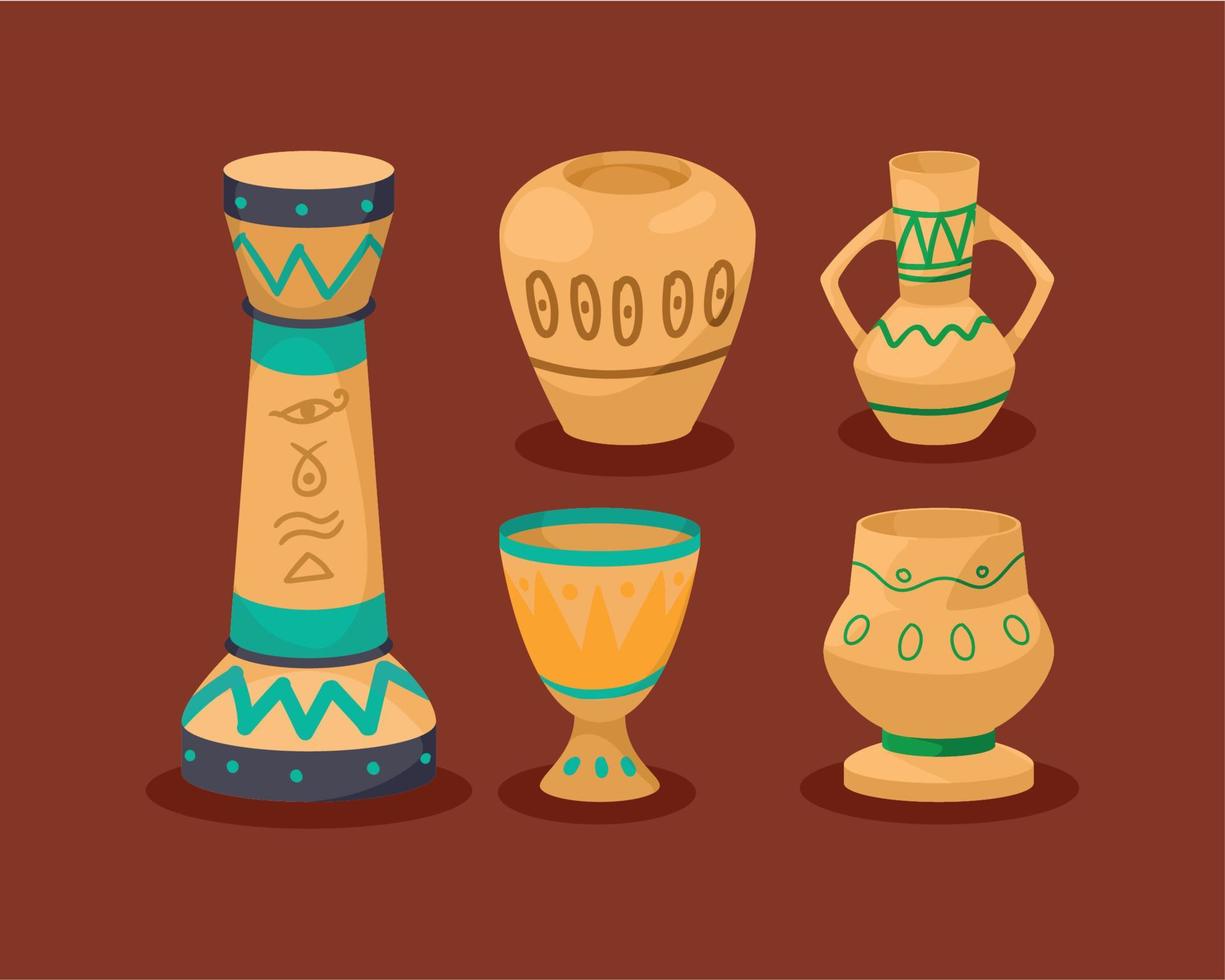 five egyptian culture icons vector