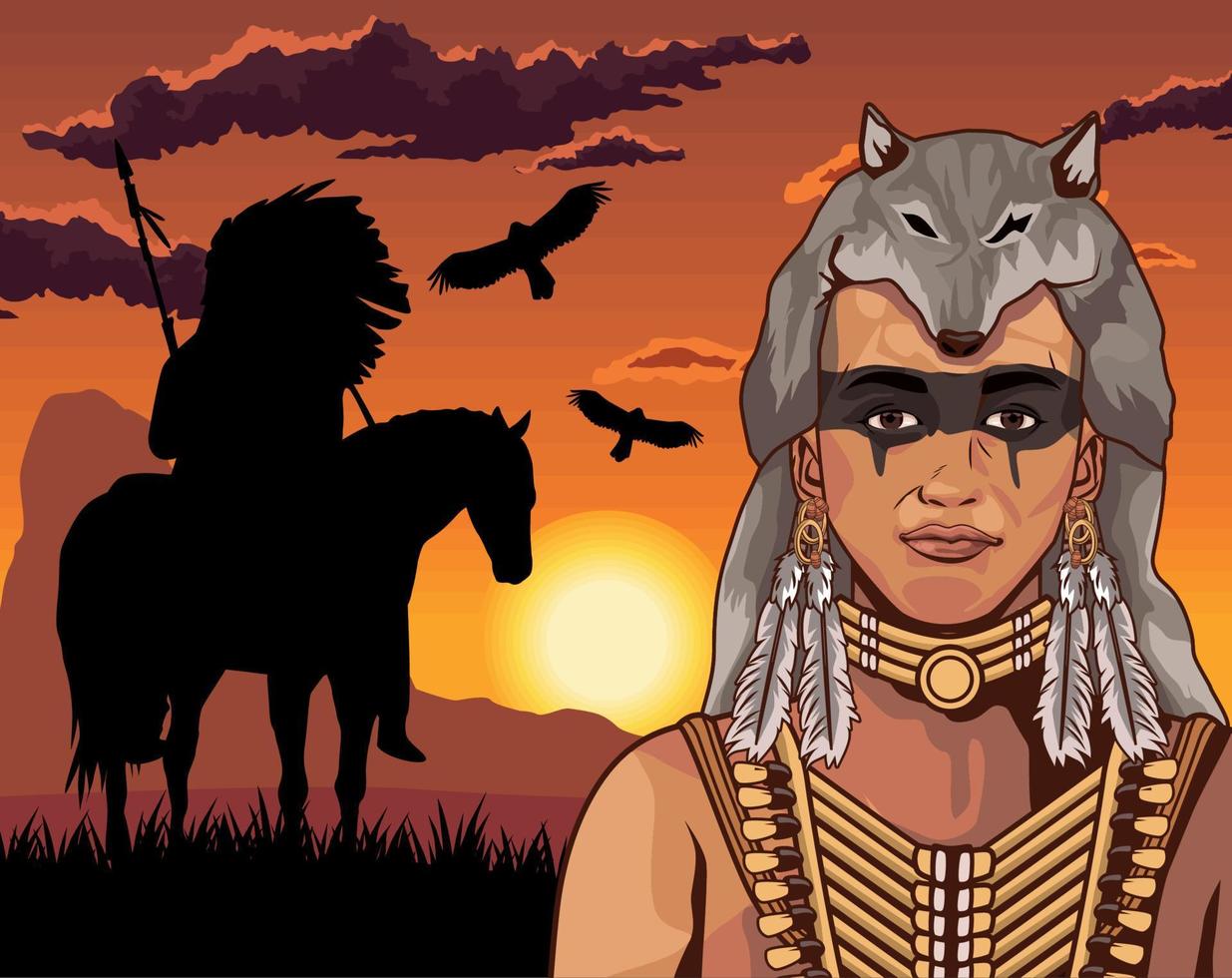 natives and eagles sunset vector