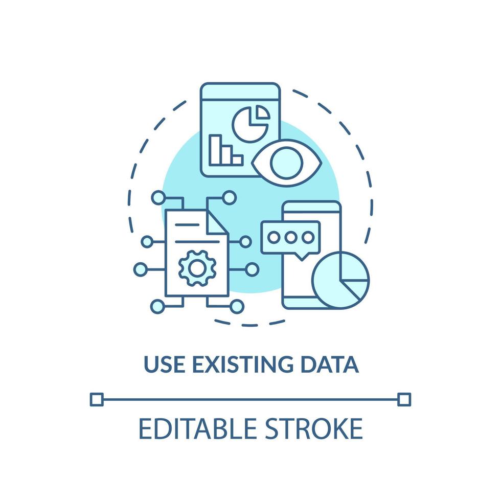 utilice el icono de concepto turquesa de datos existente. investigación de mercado. el cliente necesita una ilustración de línea delgada de idea abstracta. dibujo de contorno aislado. trazo editable. vector