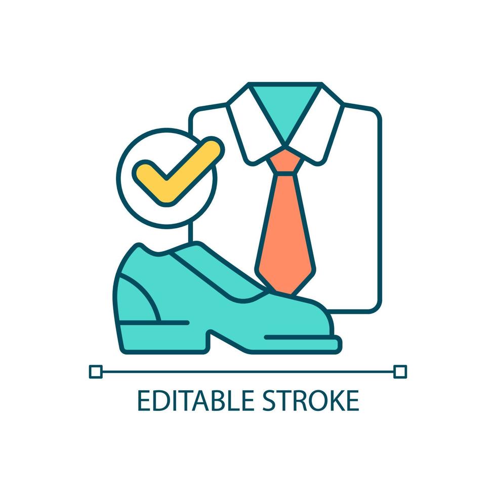 Correct dress code RGB color icon. Classic office suit. Formal occasion and event apparel. Isolated vector illustration. Simple filled line drawing. Editable stroke.