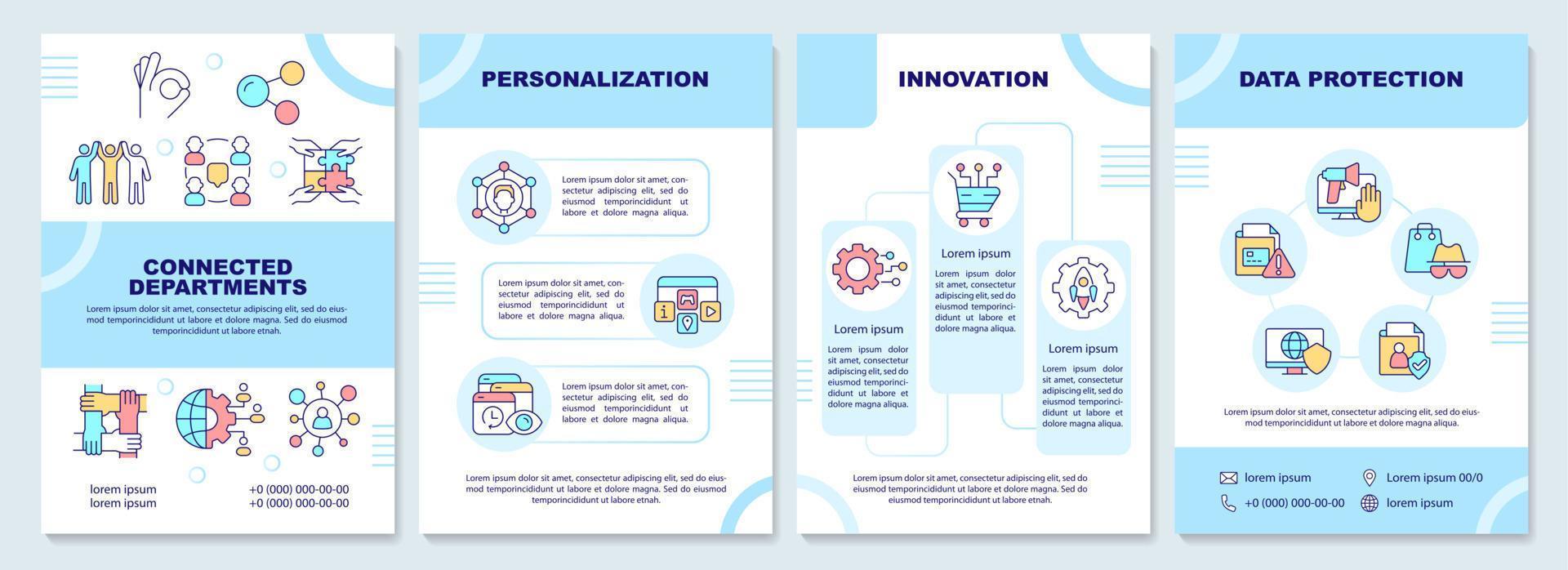 Customer centric product development brochure template. Leaflet design with linear icons. 4 vector layouts for presentation, annual reports.