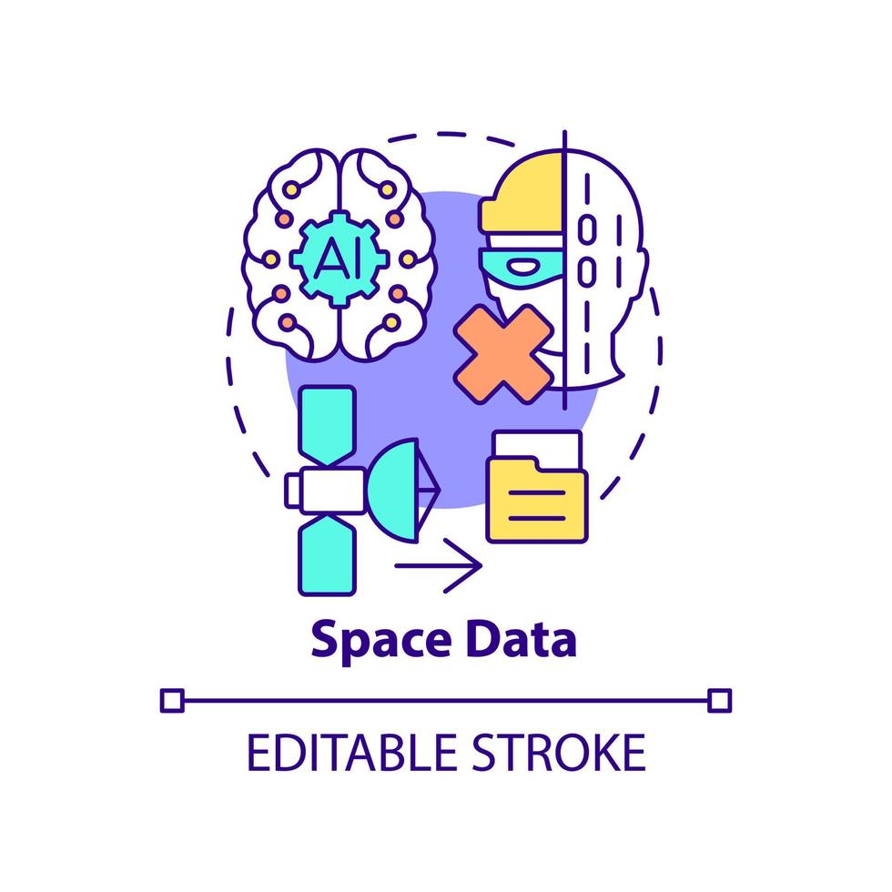 Space data concept icon. Information database management. Spacetech trend abstract idea thin line illustration. Isolated outline drawing. Editable stroke. vector