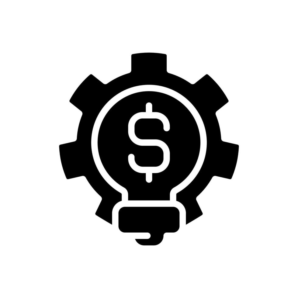 Business idea black glyph icon. Startup entrepreneur. Profitable brainstorming. Money-making strategy. Develop product. Silhouette symbol on white space. Solid pictogram. Vector isolated illustration