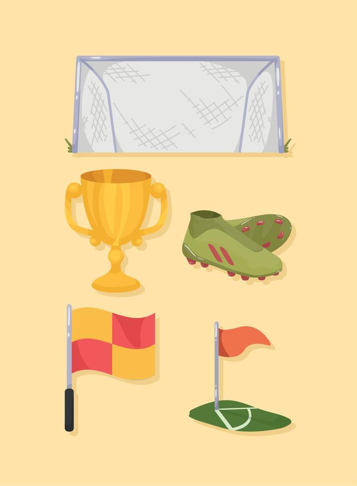 cinco iconos de deporte de fútbol vector