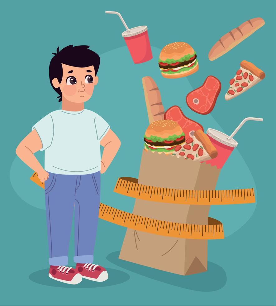 boy with fast food vector