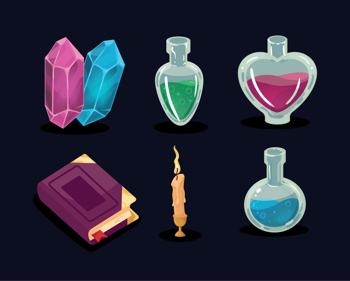 six magic witch icons vector