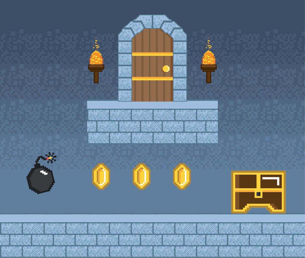 pixel art videogame scene vector