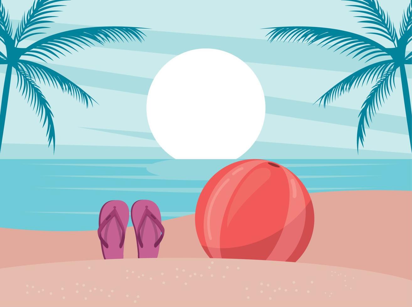 beach with balloon and sandals vector