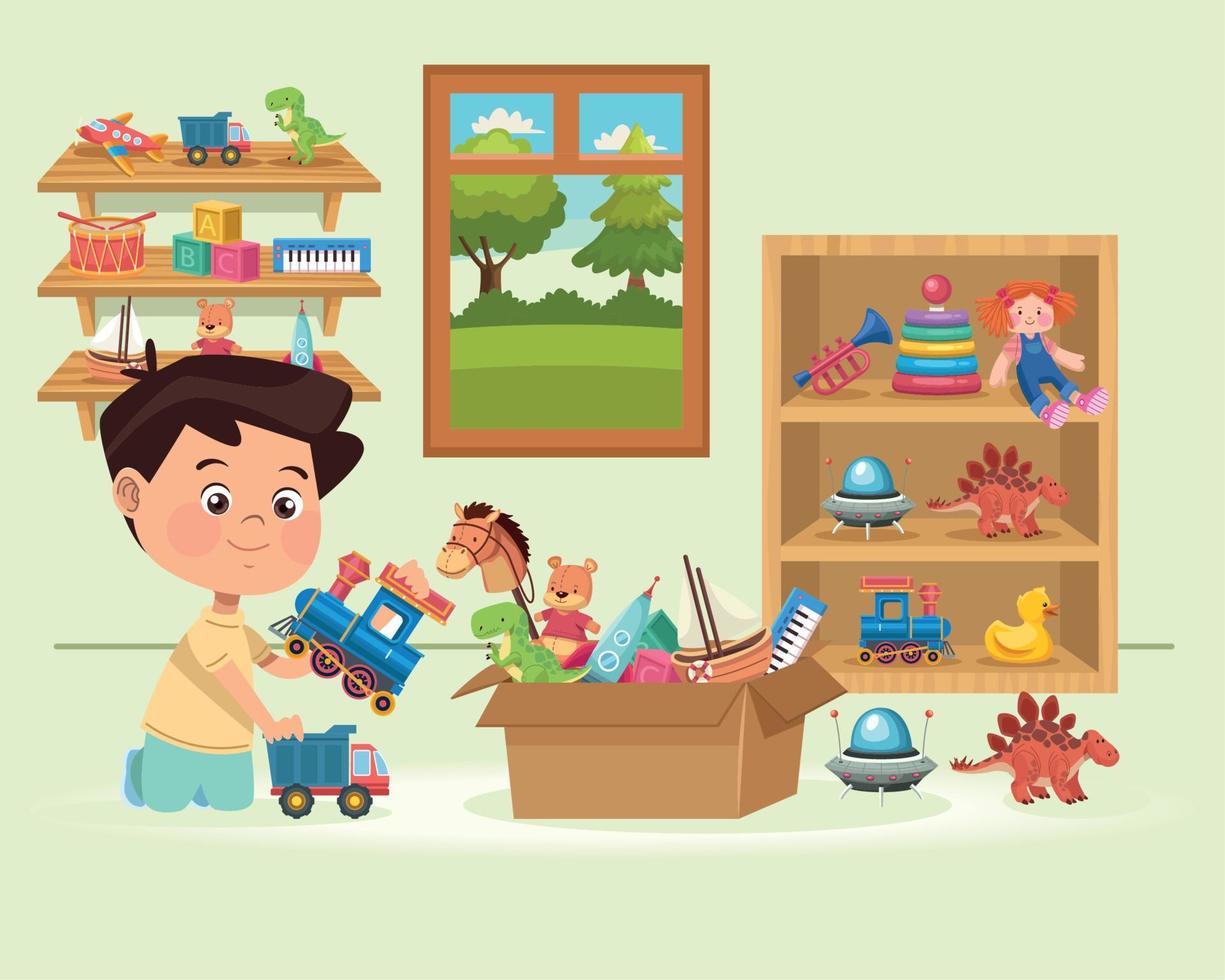 little boy in playroom vector